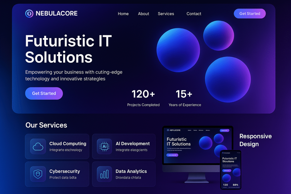 20250829 0822 futuristic it website design simple compose 01k3sxem11f8qb1rsnf0jq008b