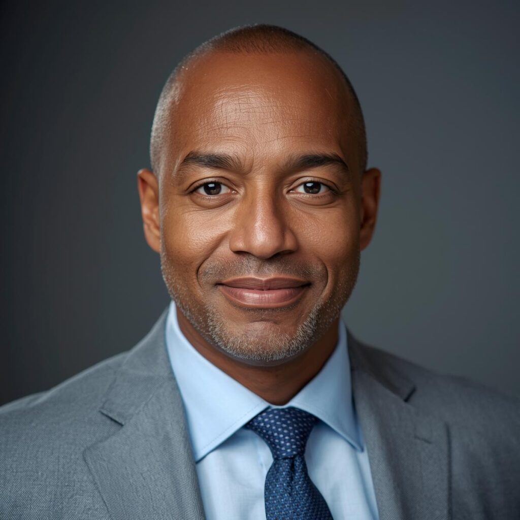 Home “a mid aged man, uk, light brown skin tone, business casual outfit, soft smile, blurred background, realistic studio headshot, 4k portrait, suitable for website testimonial.”